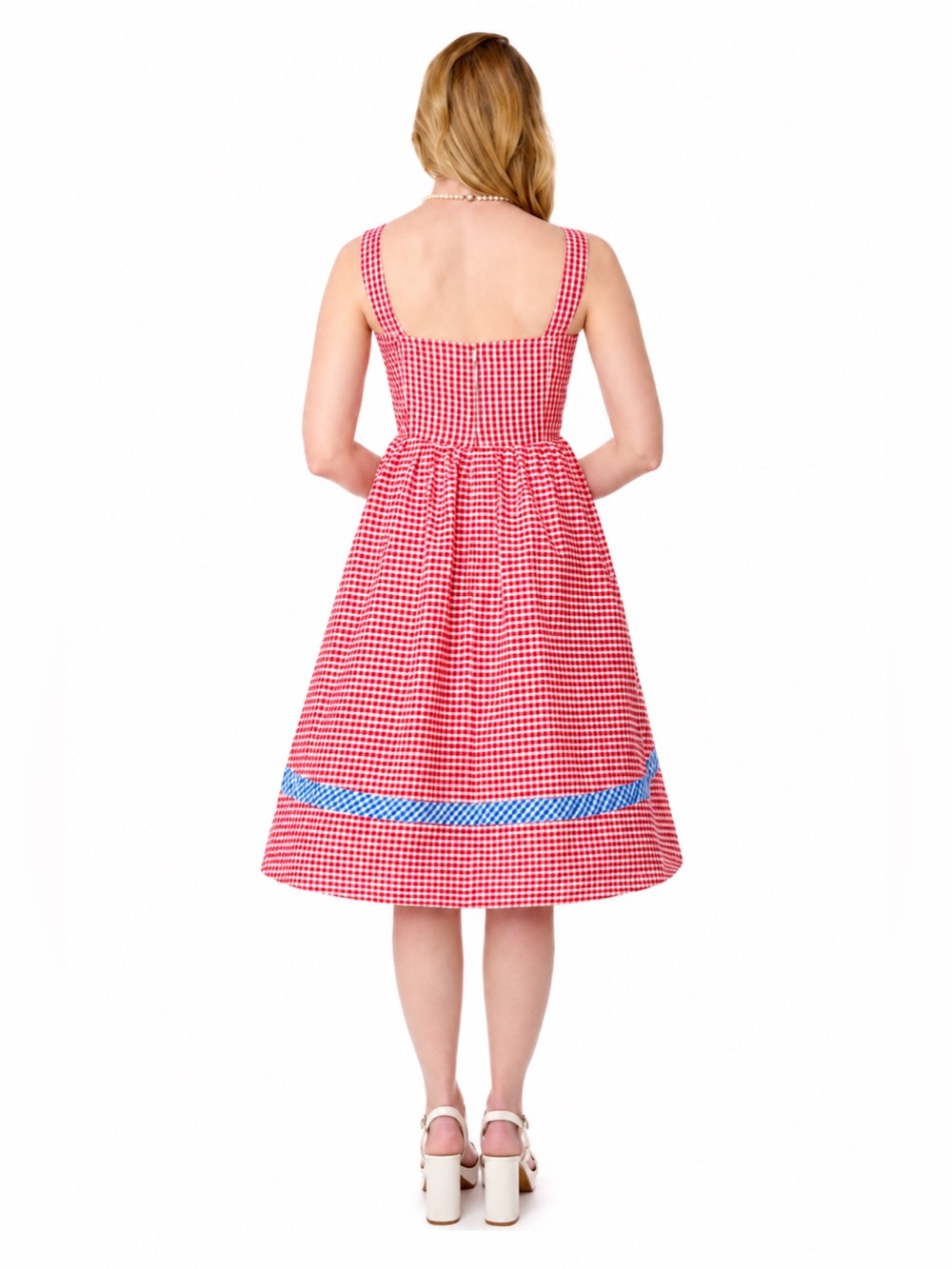 Unique Vintage 1960s Movie Date Red & Blue Gingham Swing Dress, XL, NWT! - Picture 12 of 16